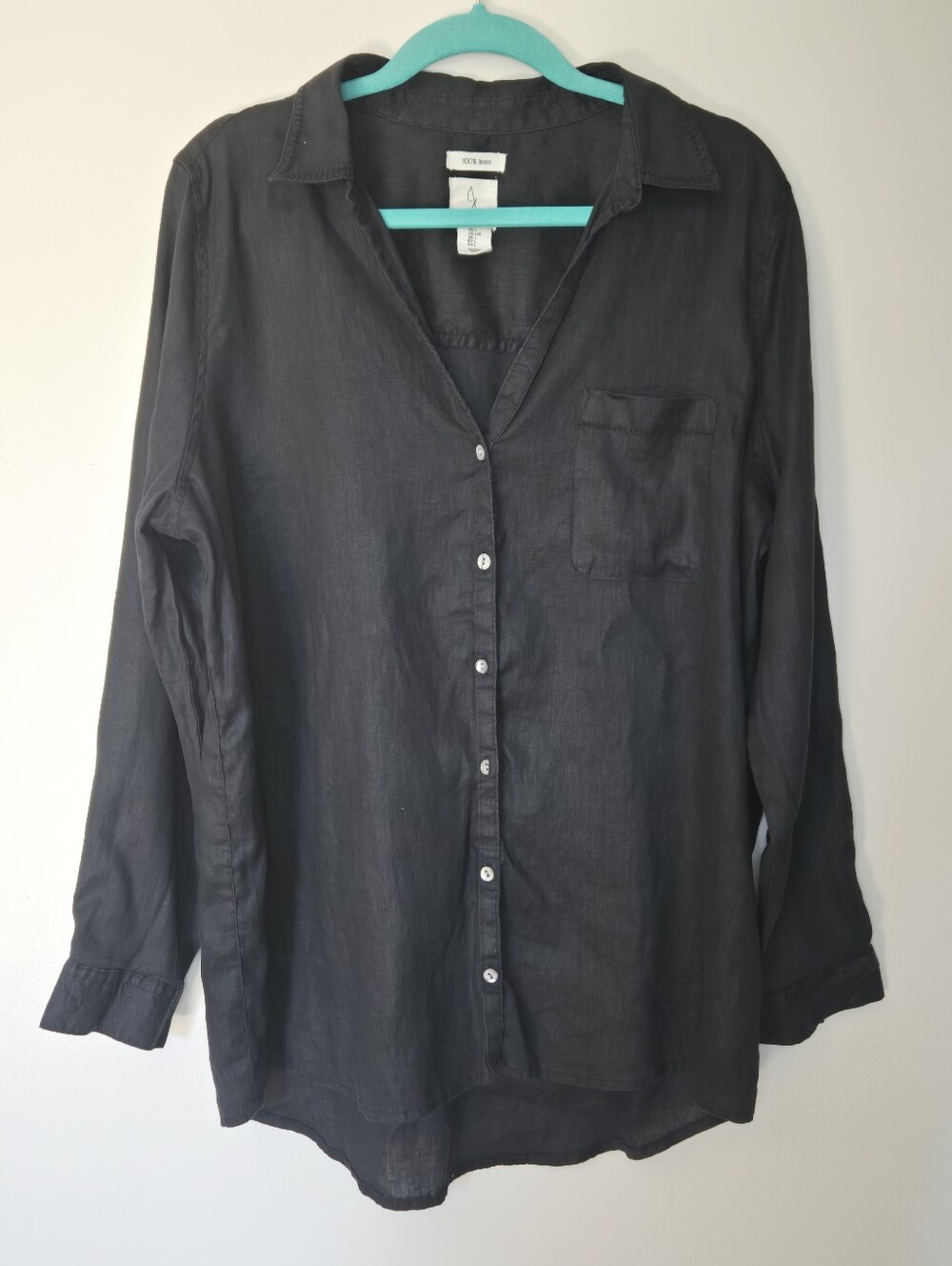 Joie Black Linen Button Up Tunic Large Minimalist, Coastal, Relaxed Fit, Classic